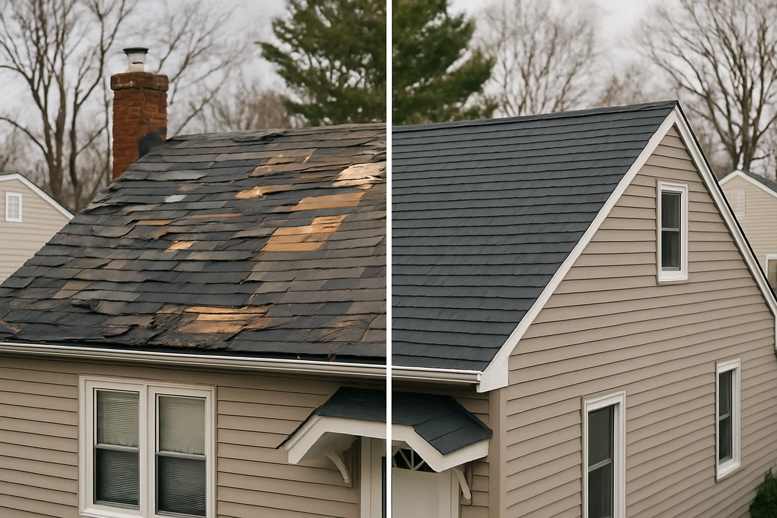 Storm damage repair before and after